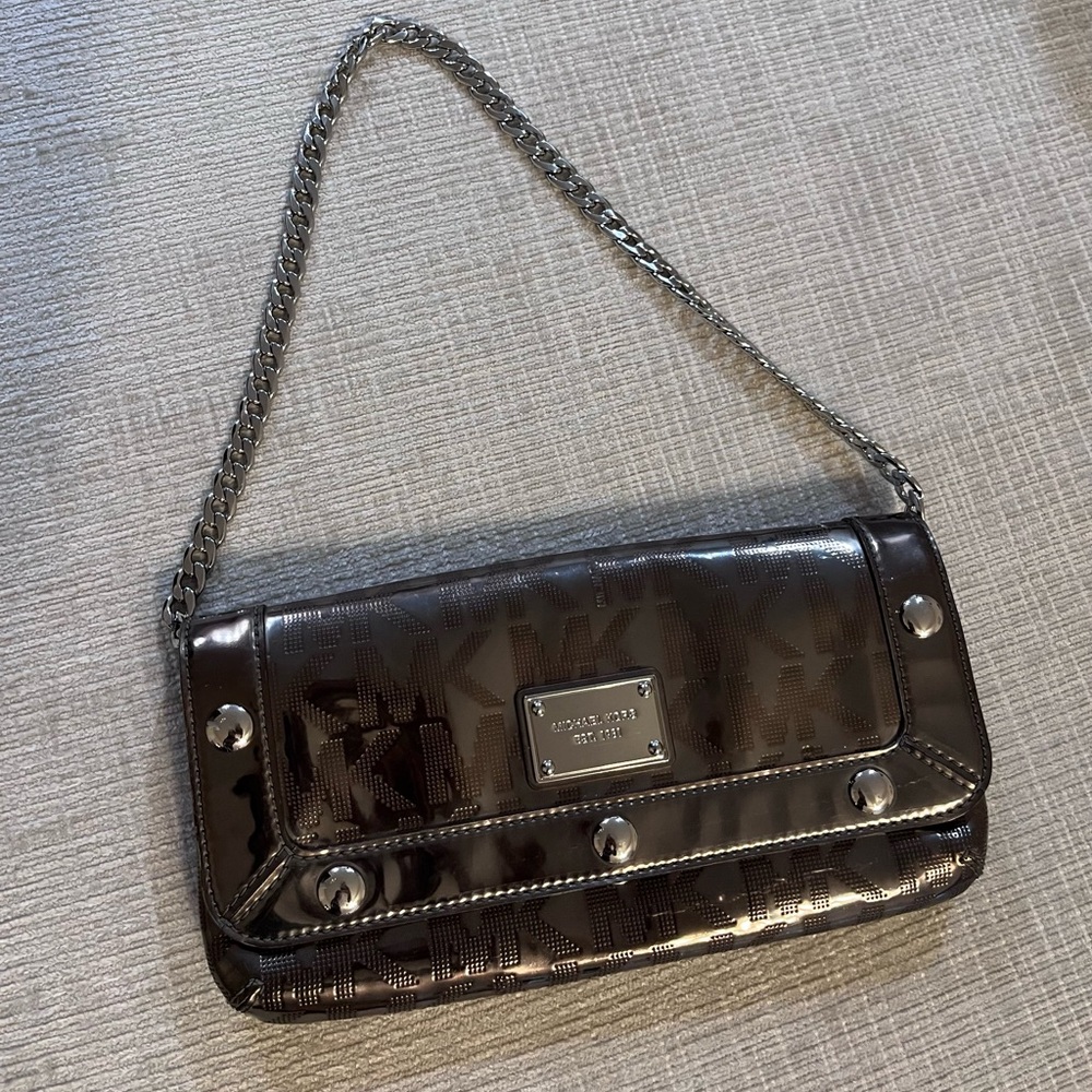 Michael Kors Metallic Silver Clutch with Chain